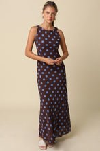 Load image into Gallery viewer, Brown/Blue Polka Dot Midi Dress