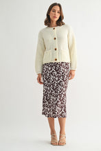 Load image into Gallery viewer, Brown/Ivory Abstract Print Satin Midi Skirt