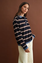 Load image into Gallery viewer, Navy Combo Striped Knit LS Top