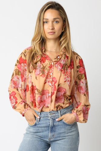 Amber Floral LS Button Down Top
