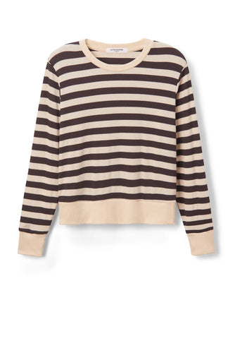 Perfect White Tee Mocha Stripe Rib LS Crew Neck Top