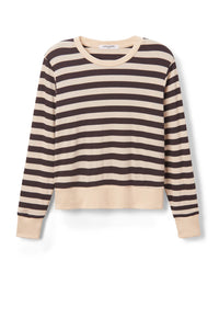 Perfect White Tee Mocha Stripe Rib LS Crew Neck Top