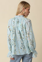 Load image into Gallery viewer, Lt. Blue Yellow Printed Tie Frnt Blouse