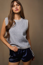 Load image into Gallery viewer, Heather Grey/Blue Striped Slvls Sweater Vest