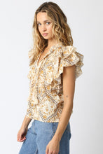 Load image into Gallery viewer, Natural Printed Ruffle Slv V-Neck Top