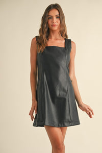 Black Leather Square Neck Dress