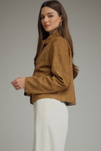 Load image into Gallery viewer, Brown Suede Scarf Detail Button Jacket