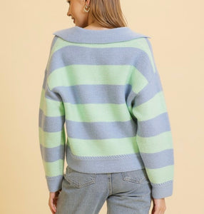 Blue/Mint Striped Collar Sweater