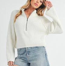 Load image into Gallery viewer, Soft Ribbed Half Zip Sweater White