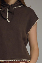 Load image into Gallery viewer, Brown Stitched SS Sweater Top w/ Scarf Detail