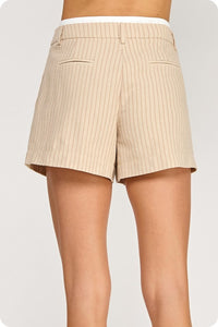 Taupe Striped Contrast Waist Band Shorts