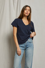 Load image into Gallery viewer, Perfect White Tee Navy Cotton SS V-Neck Tee