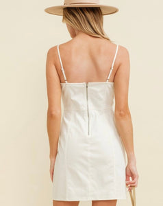 White Denim Sweetheart A-Line Slit Dress