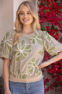 Olive Floral Embroidery Top