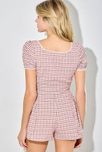 Load image into Gallery viewer, Ivory/Red Gingham Square Neck Button Romper