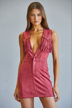 Load image into Gallery viewer, Maroon Suede Fringe Trimmed Fitted Dress