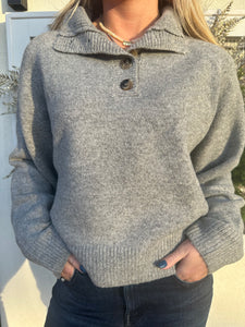 Grey Half Button Sweater