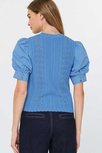 Periwinkle Blue Knit Top Puff Slv Top