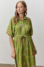 Load image into Gallery viewer, Green Multi Floral Puff Slv Midi Dress