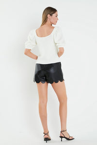 Cream Short Puff Slv Sweater