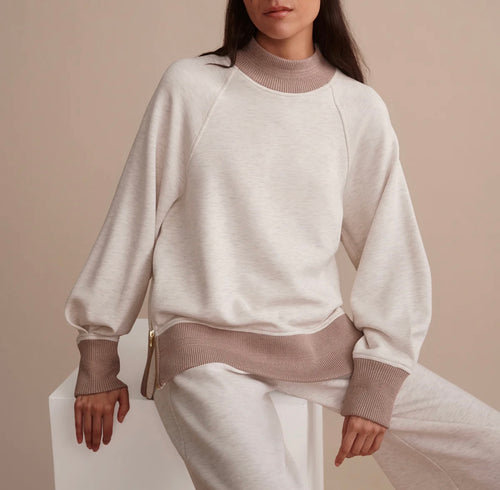 Varley Loxely Raglan Boyfriend Sweat-Ivory Marl/Taupe Marl