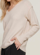 Load image into Gallery viewer, Taupe V-Neck Raised Seam Detail Sweater