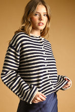 Load image into Gallery viewer, Navy/Oat Striped Button Sweater Cardigan