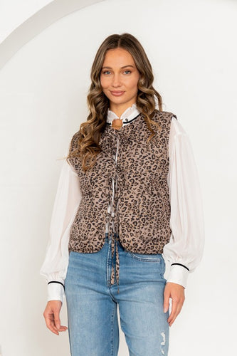 Brown Leopard Print Tie Frnt Vest