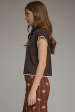 Load image into Gallery viewer, Brown Stitched SS Sweater Top w/ Scarf Detail
