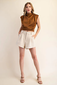 Beige Suede HW Shorts