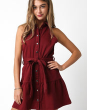 Load image into Gallery viewer, Maroon Slvls Denim Tie Waist Dress