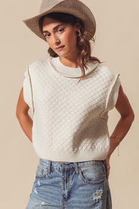 Off White Cable Knit Crop Sweater Top