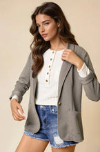 Load image into Gallery viewer, Olive Shirred Slv Textured Blazer