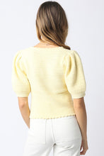 Load image into Gallery viewer, Tie Frnt Puff Slv Knit Top Butter Yellow