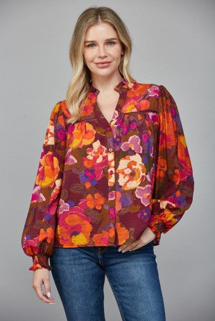 Button Down Multi Floral Blouse