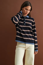 Load image into Gallery viewer, Navy Combo Striped Knit LS Top