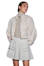 Load image into Gallery viewer, Cream Rosette Textured Fur Bomber Jacket
