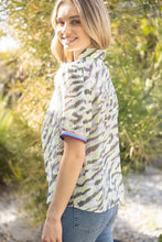 Load image into Gallery viewer, Mint Striped Trim Zebra Print Top