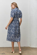 Load image into Gallery viewer, Navy/Ivory Printed Tie Strap Shirt Dress