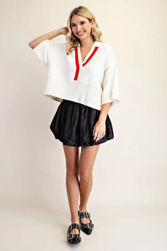 V-Neck Color Trim Sweater Ivory