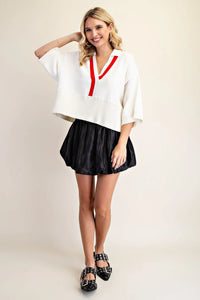 V-Neck Color Trim Sweater Ivory