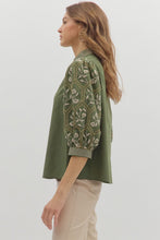 Load image into Gallery viewer, Olive Embroidered Slv V-Neck Top