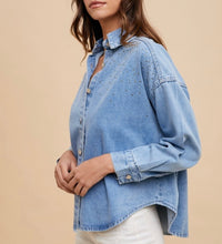 Load image into Gallery viewer, Light Denim Rhinestone Embellished Oversized Shirt