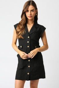 Black Slvls Linen Button Down Dress