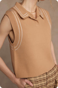 Tan Stitched Slvls Sweater Top