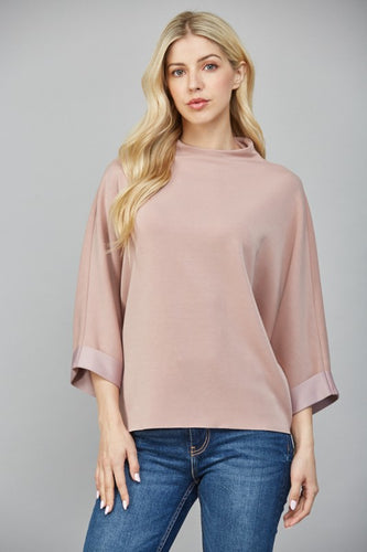 Ash Rose Modal Blend Mock Neck 3/4 Slv Top