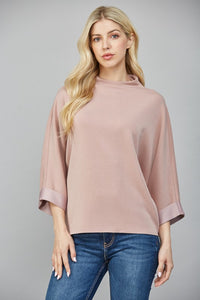Ash Rose Modal Blend Mock Neck 3/4 Slv Top