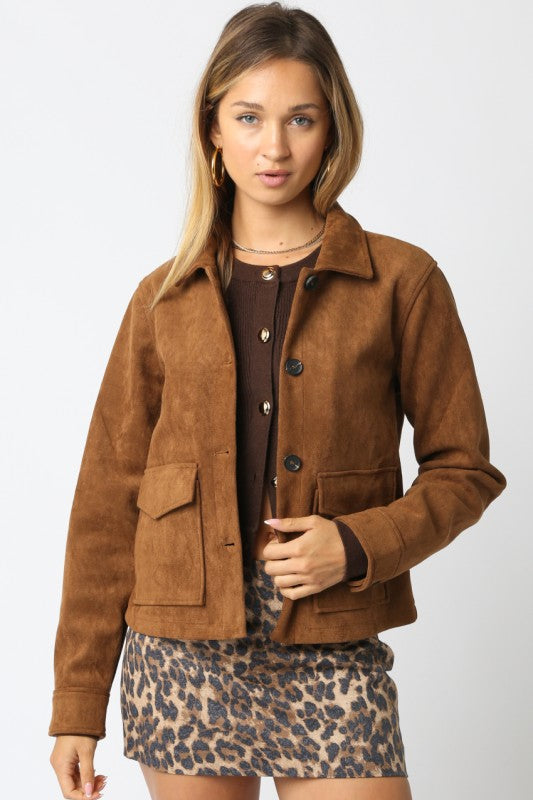 Camel Soft Faux Suede Jacket