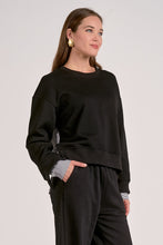Load image into Gallery viewer, Black Mixed Media Sweatshirt Top