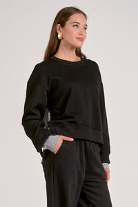 Black Mixed Media Sweatshirt Top